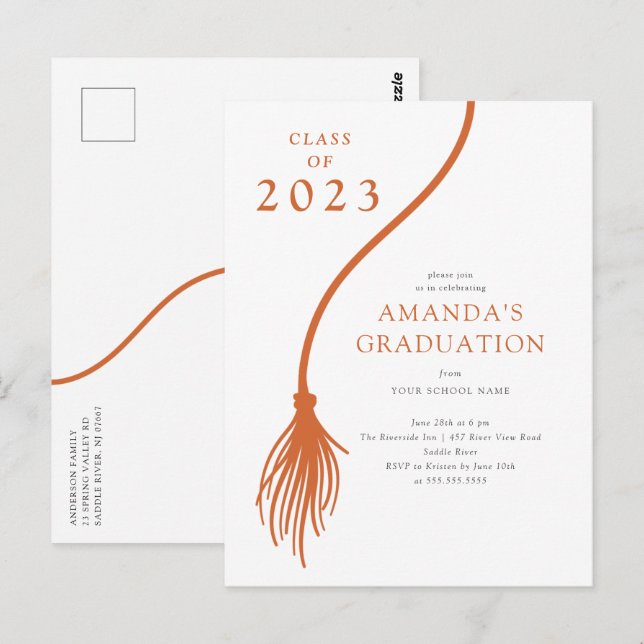 Modern Orange Tassel Studentfest Postcard Vykort (Fram/baksida)