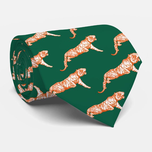 Modern Orange Tiger om Trendig på Hunter Grönt Slips (Rullad)