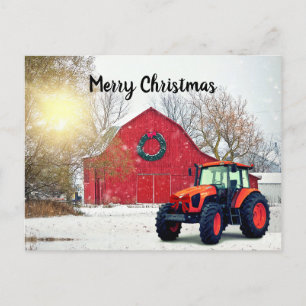 Modern Orange Tractor i Barnyard-julen Vykort