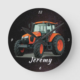 Modern Orange Tractor Rund Klocka