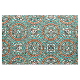 Modern Orange Turquise Ethnic Mosaic Mönster Tyg