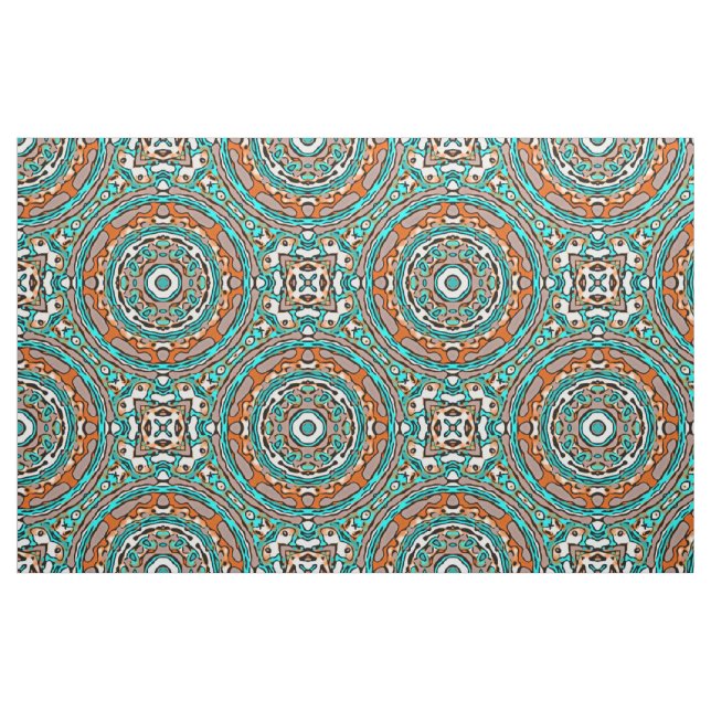 Modern Orange Turquise Ethnic Mosaic Mönster Tyg (Fat Quarter)