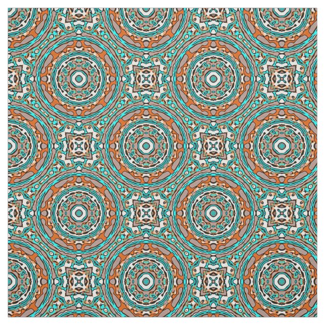 Modern Orange Turquise Ethnic Mosaic Mönster Tyg (Provkarta)