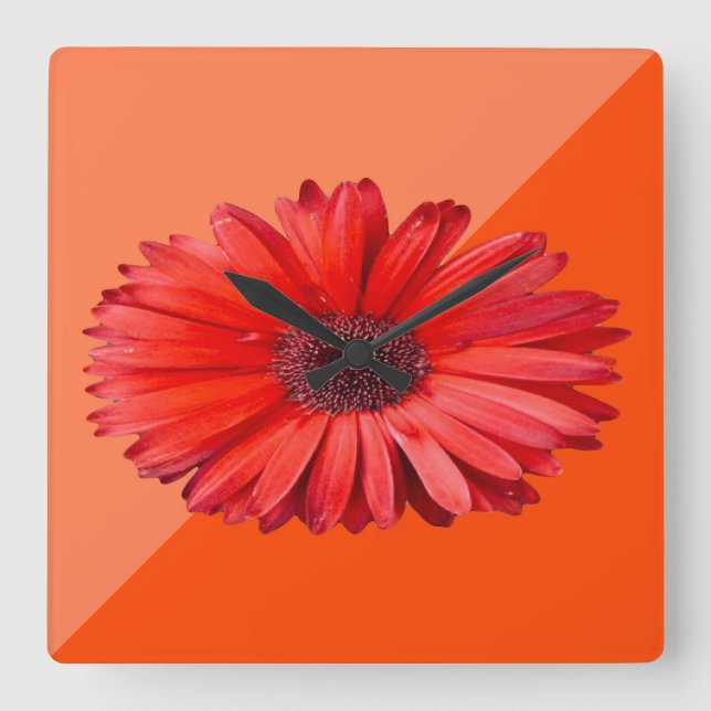 Modern Orange Tusenskönas Botanica Fyrkantig Klocka (Framsida)