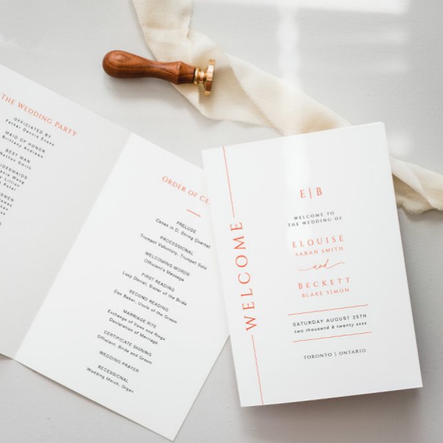Modern Orange Typography Bröllop-mappat program (Skapare uppladdad)
