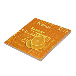Modern Orange Typography Fruit Slice Kakelplatta