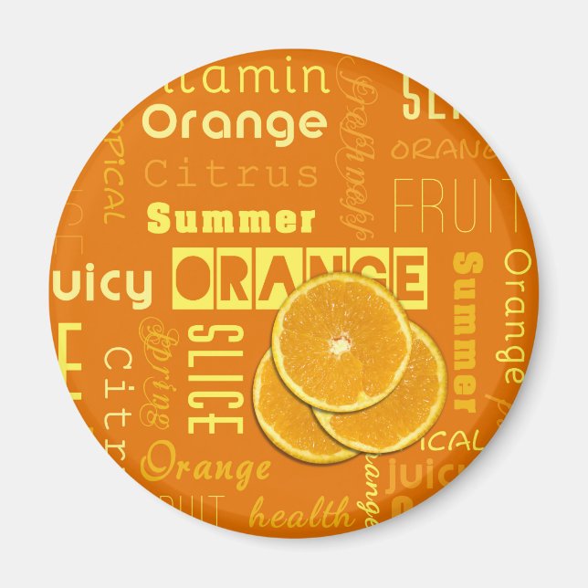 Modern Orange Typography Fruit Slice Magnet (Framsidan)