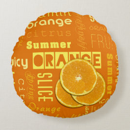 Modern Orange Typography Fruit Slice Rund Kudde