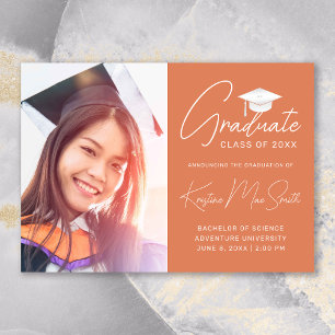 Modern Orange White Cap Photo College Graduation Meddelande