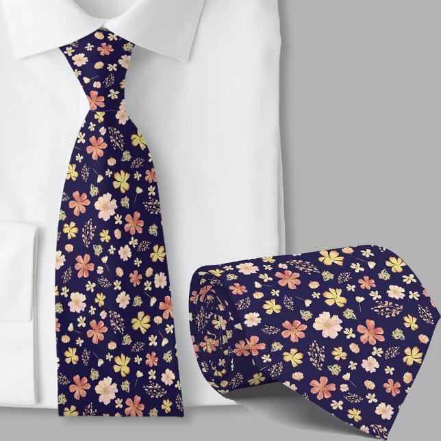 Modern orangeblå akvarellblommig slips (Skapare uppladdad)
