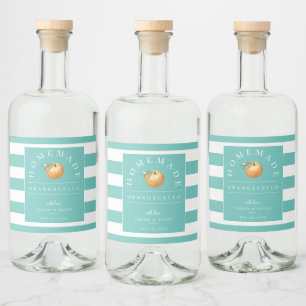 Modern Orangecello Teal Rand Beverage Label Spritflaskor Etikett