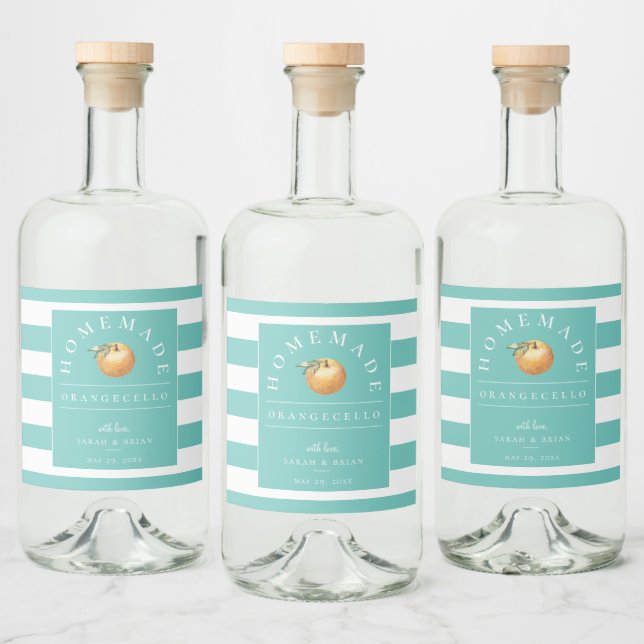 Modern Orangecello Teal Rand Beverage Label Spritflaskor Etikett (Flaskor)