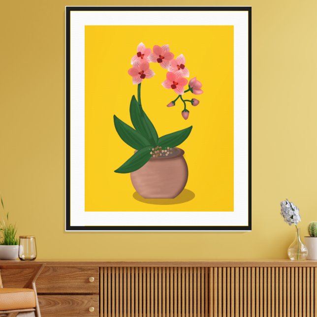 Modern Orchid Illustration från mitten av århundra Canvastryck (Insitu (Vardagsrum))