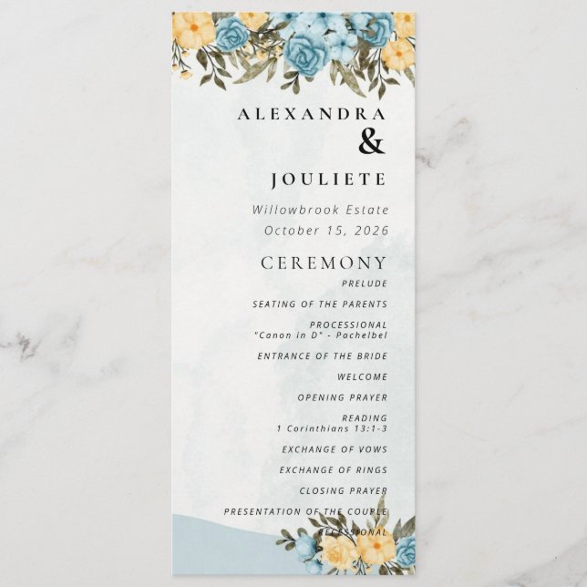 Modern ordning för minsta Bröllopsprogram för händ Program (Framsida)