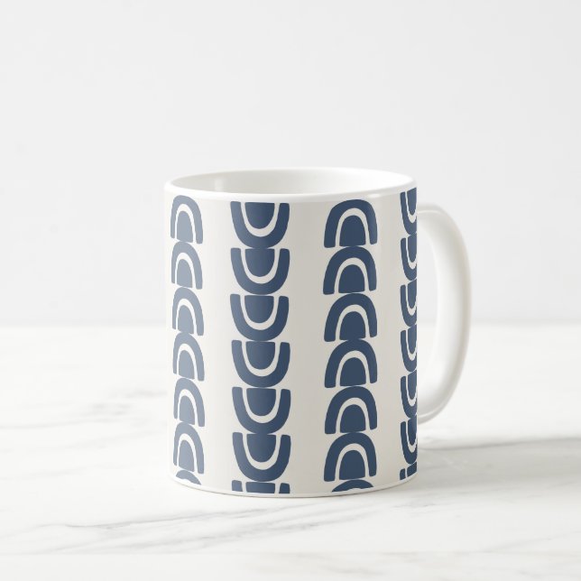 Modern Organisk Båge Rand Mönster Navy Kräm Kaffemugg (Framsida höger)
