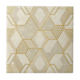 Modern organisk hexagonmönster Kräm och beige 2 Kakelplatta