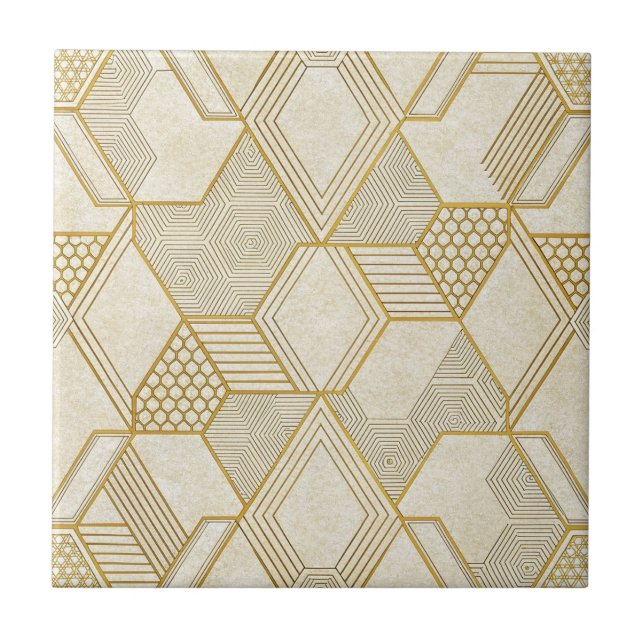 Modern organisk hexagonmönster | Kräm och beige 2 Kakelplatta (Framsidan)