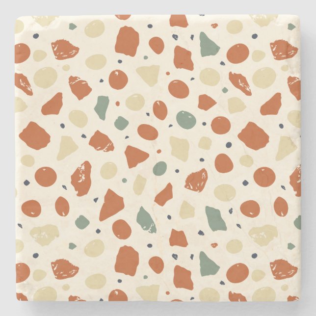 Modern Organisk Terrazzo | Abstrakt Stensmosaik Stenunderlägg (Framsidan)