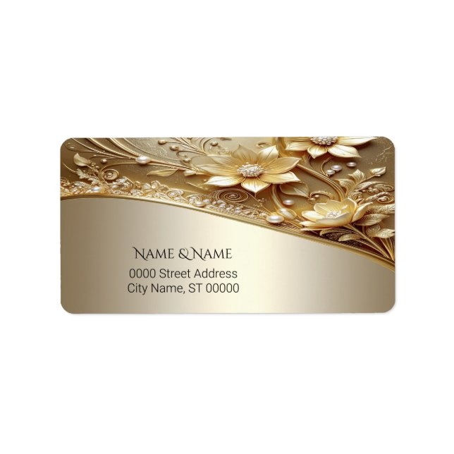 Modern Ornamenterad Guld Blommig Adressetikett (Framsidan)