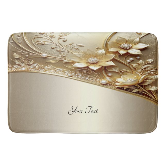 Modern Ornamenterad Guld Blommig Baddrukmatta Badrumsmatta (Framsidan)