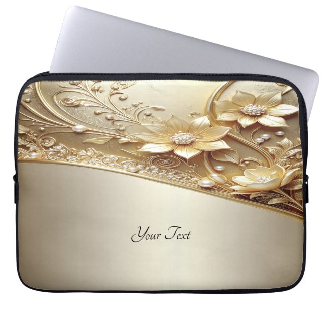 Modern Ornamenterad Guld Blommig Bärbar Dator Fodr Laptop Fodral (Framsidan)