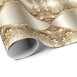 Modern Ornamenterad Guld Blommig Inpackningspapper Presentpapper