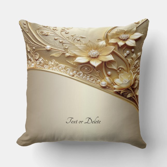 Modern Ornamenterad Guld Blommig Kastkudde Kudde (Framsida)
