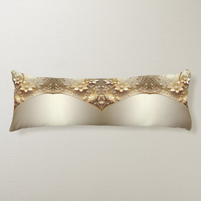 Modern Ornamenterad Guld Blommig Kroppskudde (Framsidan)