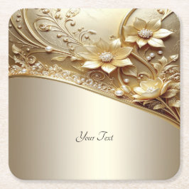 Modern Ornamenterad Guld Blommig Pappersunderlägg Underlägg Papper Kvadrat