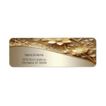 Modern Ornamenterad Guld Blommig Returadress Etike