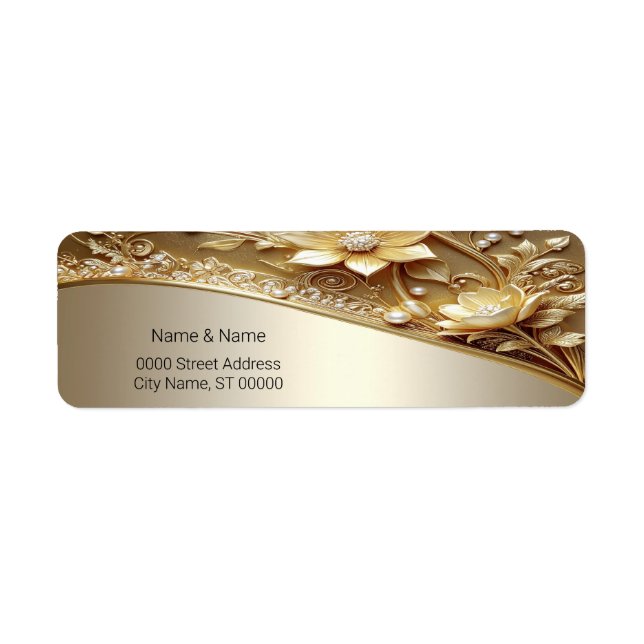 Modern Ornamenterad Guld Blommig Returadress Etike Etikett (Framsidan)
