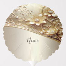 Modern Ornate Guld Blommig med Pärlor Ballong