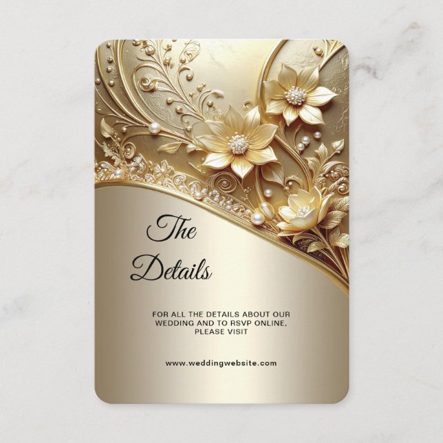 Modern Ornate Guld Blommig med Pärlor detalj  Tilläggskort (Framsida)