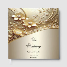 Modern Ornate Guld Blommig med Pärlor Gästbok