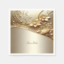 Modern Ornate Guld Blommig med Pärlor Pappersservett