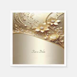Modern Ornate Guld Blommig med Pärlor Pappersservett