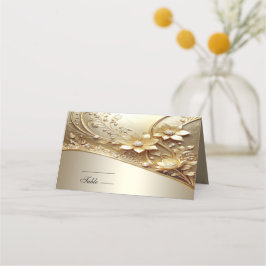 Modern Ornate Guld Blommig med Pärlor Platskort Placeringskort