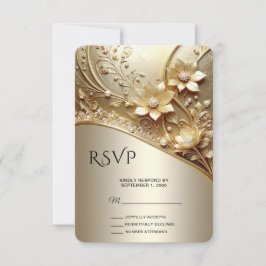 Modern Ornate Guld Blommig med Pärlor RSVP-kort OSA Kort