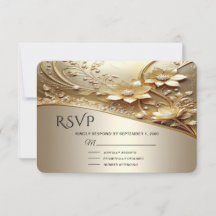 Modern Ornate Guld Blommig med Pärlor RSVP-kort