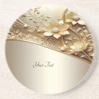 Modern Ornate Guld Blommig med Pärlor Sandsten Underlägg