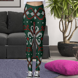 Modern Ornate Knitted Christmas Pattern Women Gift Leggings