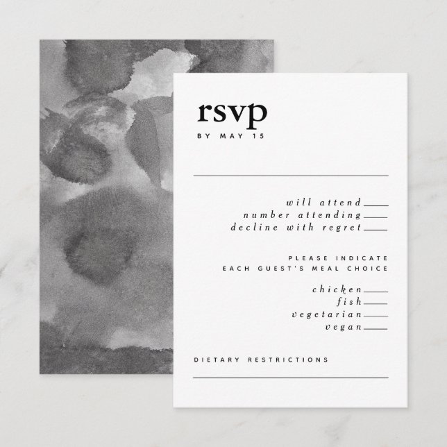 Modern OSA för svartvitt, vattenfärg Inbjudningar (Fram/baksida)