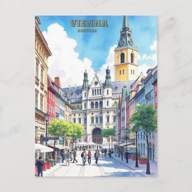 Modern österrikisk vattenfärgsmålning i Wien Vykort (Framsida)