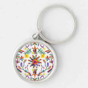 Modern Otomi Design II Rund Silverfärgad Nyckelring