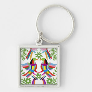 Modern Otomi Design III Fyrkantig Silverfärgad Nyckelring