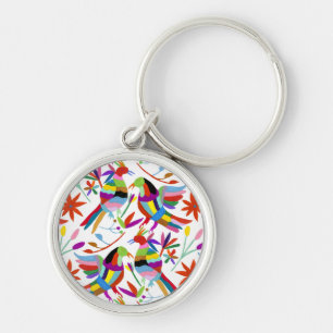 Modern Otomi Design III Rund Silverfärgad Nyckelring