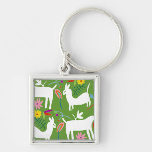 Modern Otomi-design Llama Donkey Design Fyrkantig Silverfärgad Nyckelring