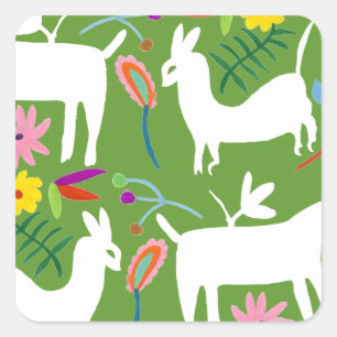 Modern Otomi Design Llama Donkey Design Fyrkantigt Klistermärke