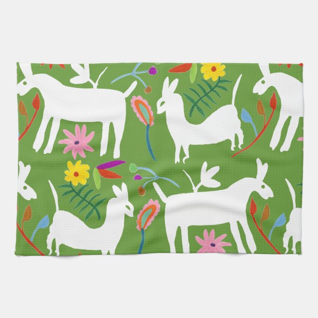 Modern Otomi Design | Llama Donkey Design Kökshandduk (Horisontell)