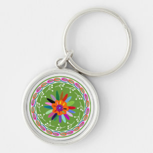 Modern Otomi-design Rund Silverfärgad Nyckelring
